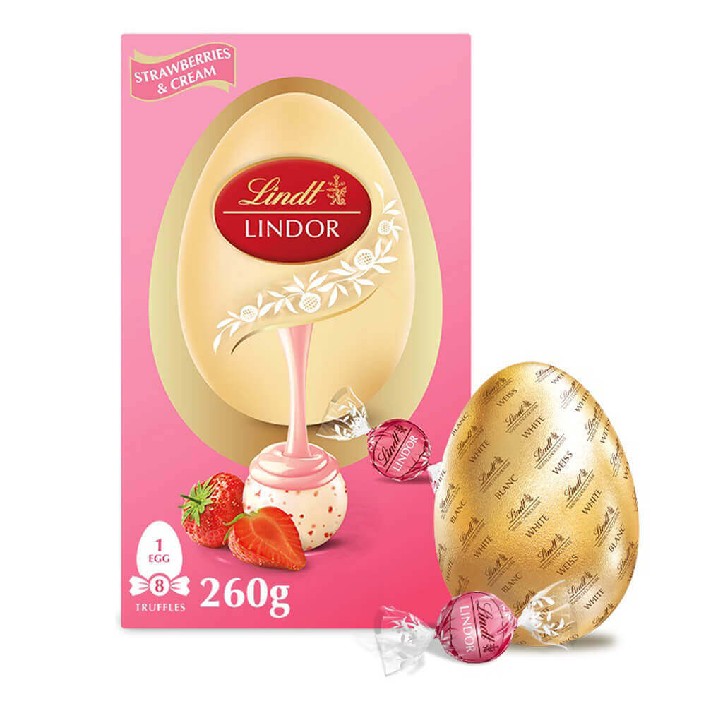 Lindt LINDOR Strawberries & Cream White Chocolate Easter Egg 260g